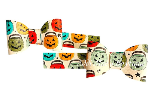 Jack O Lantern Buckets Mini Bow Alligator Clip Set