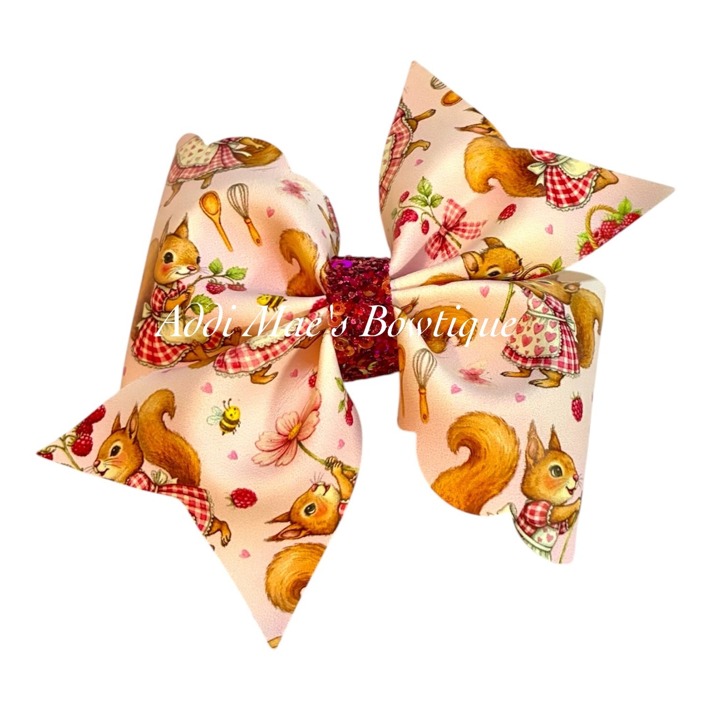 Raspberry Squirrels Bow