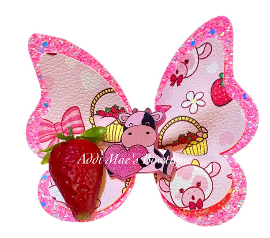Strawberry Cow Butterfly Bow