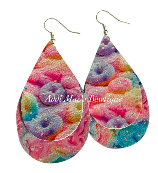 Pastel Donuts Stacked Tear Drop Dangle Earrings