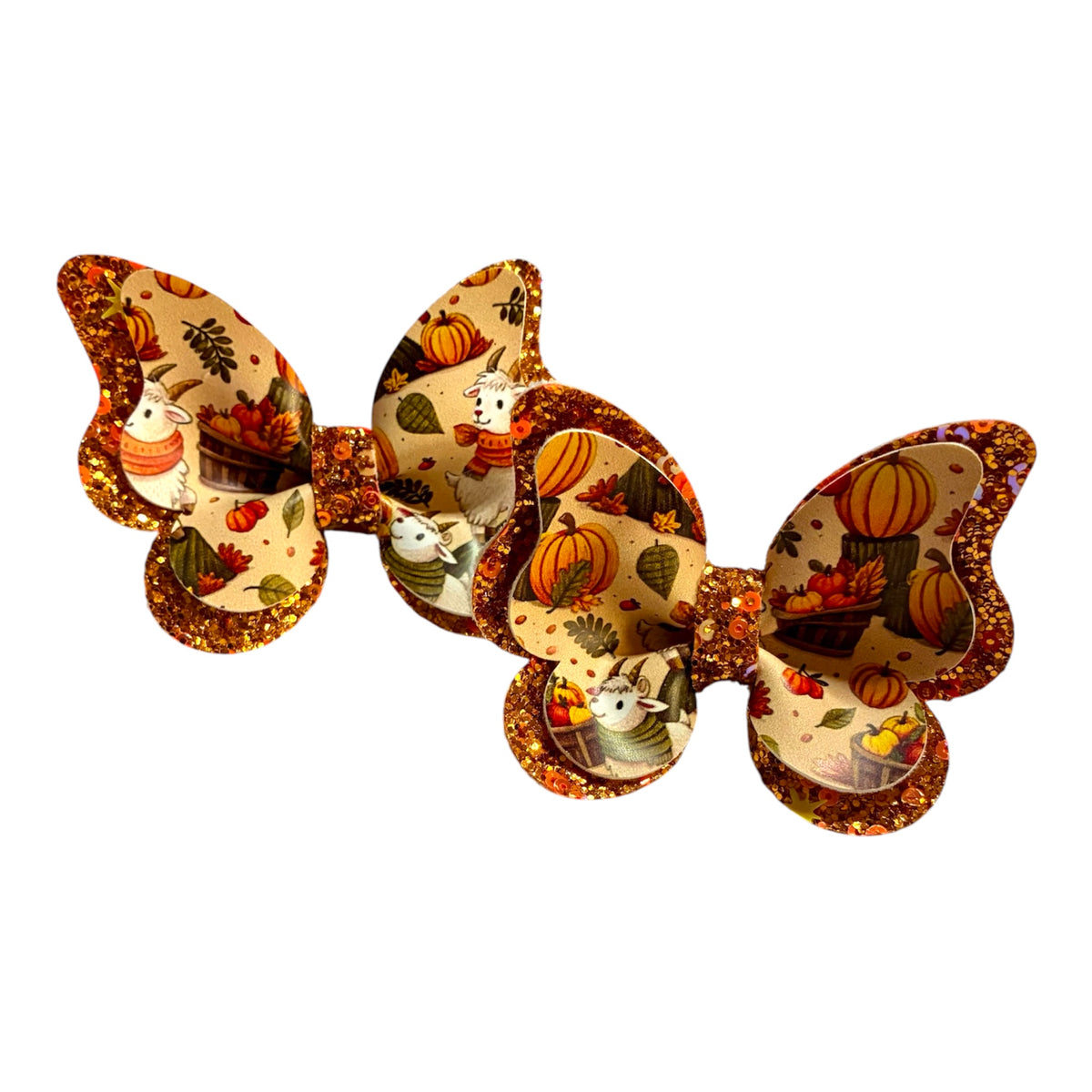 Fall Goats Mini  Butterfly Pigtail Bow Set