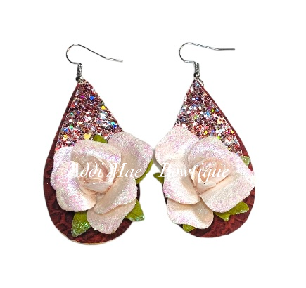 Rose Gold Paper Roses Stacked Tear Drop Dangle Earrings