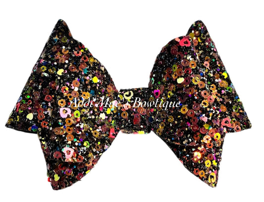 Cosmic Black Sequin Glitter Bow