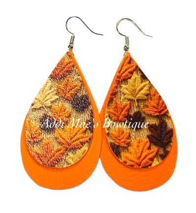 Fall Leaves Stacked Tear Drop Dangle Earrings