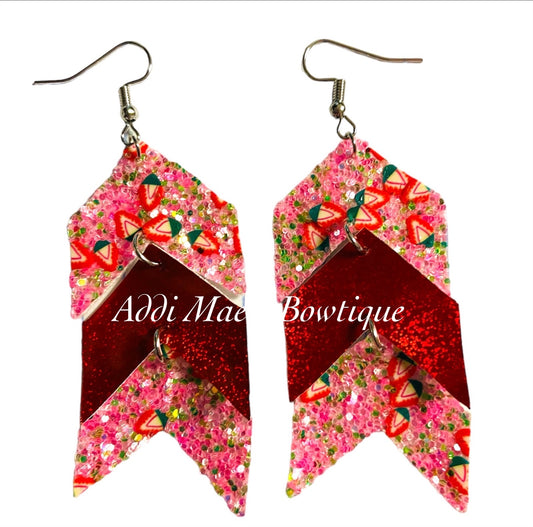 Strawberry Glitter Chevron Dangle Earrings