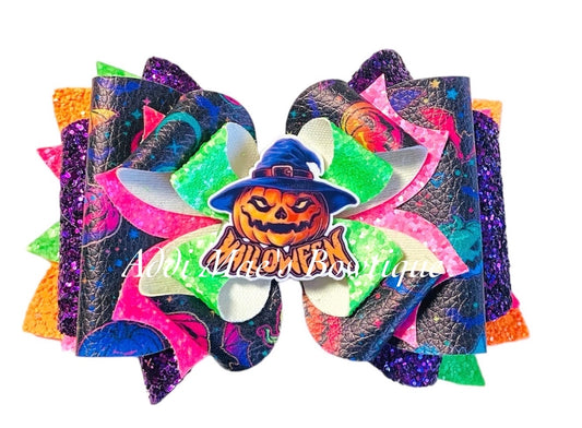Jack O Lantern Bright Pumpkins Halloween Bow