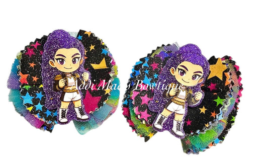 K Pop Demon Hunter Cotton Frayed Fabric Flower Piggy Set