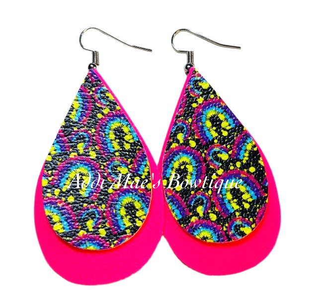Neon Rainbows Stacked Tear Drop Dangle Earrings