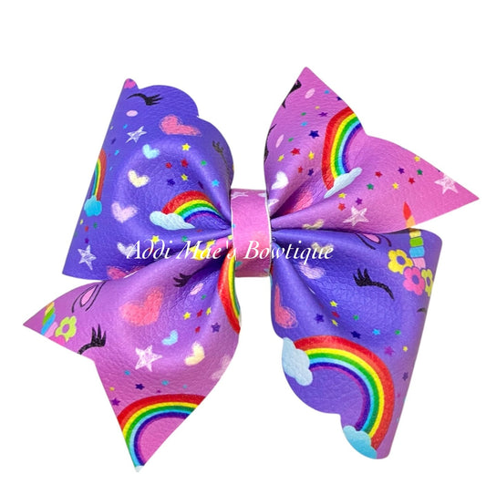 Bright Purple Rainbow Unicorn Bow