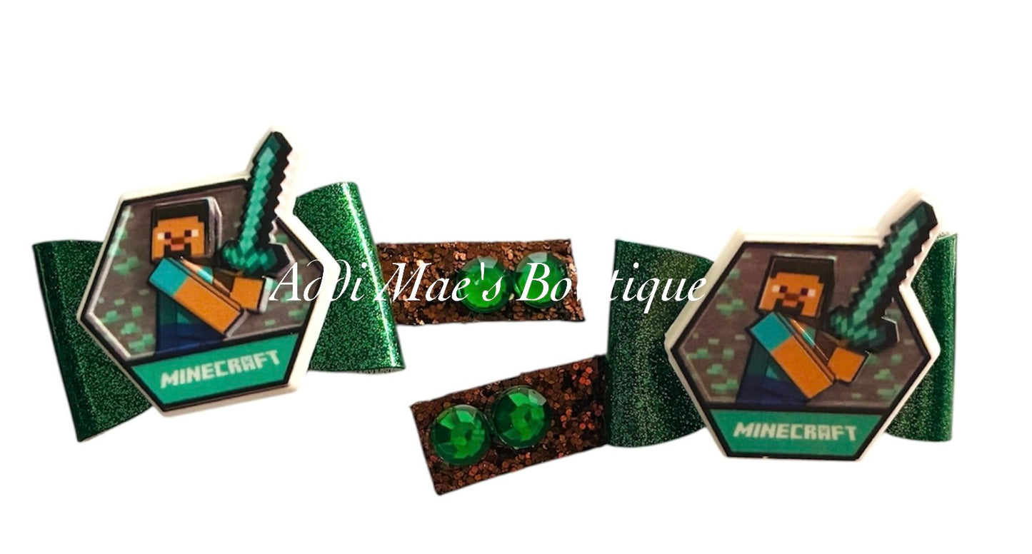 Mine Game Steve Mini Bow Alligator Clip Set