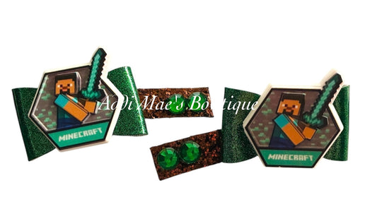 Mine Game Steve Mini Bow Alligator Clip Set