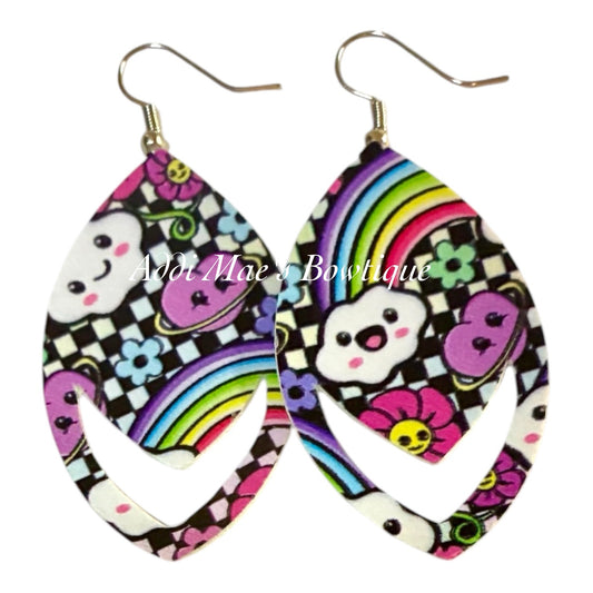 Checkered  Rainbow Smiles Dangle Earrings