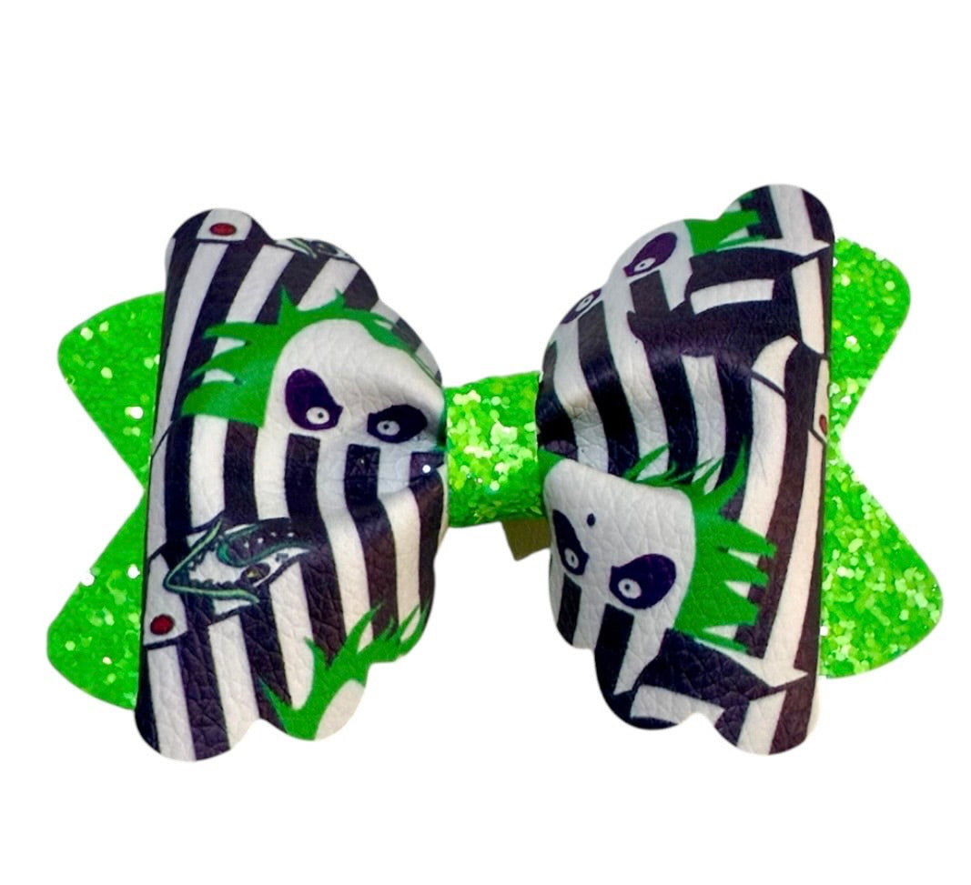 Beetle Green Hair Ghost  Halloween Bow
