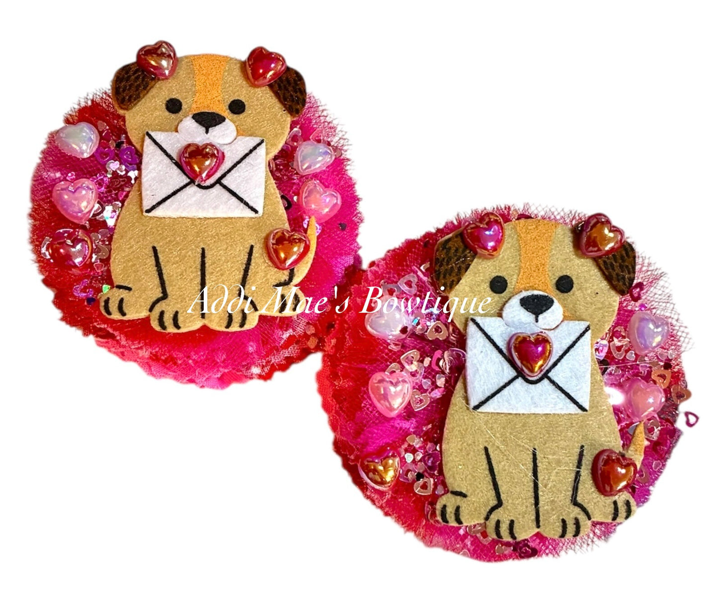Puppy Love Cotton Frayed Fabric Flower Piggy Set