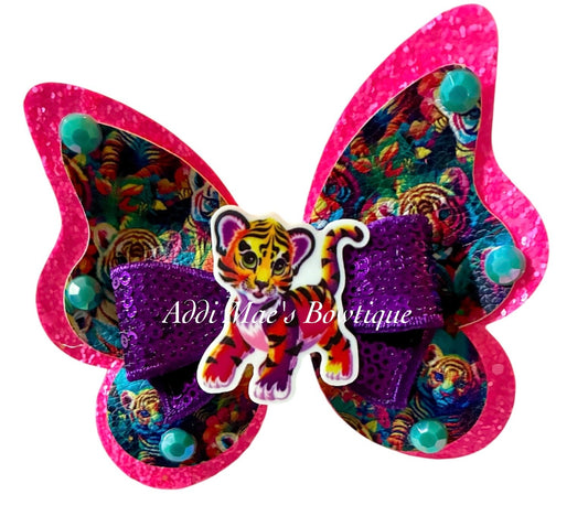 Neon Rainbow Tiger Butterfly Bow