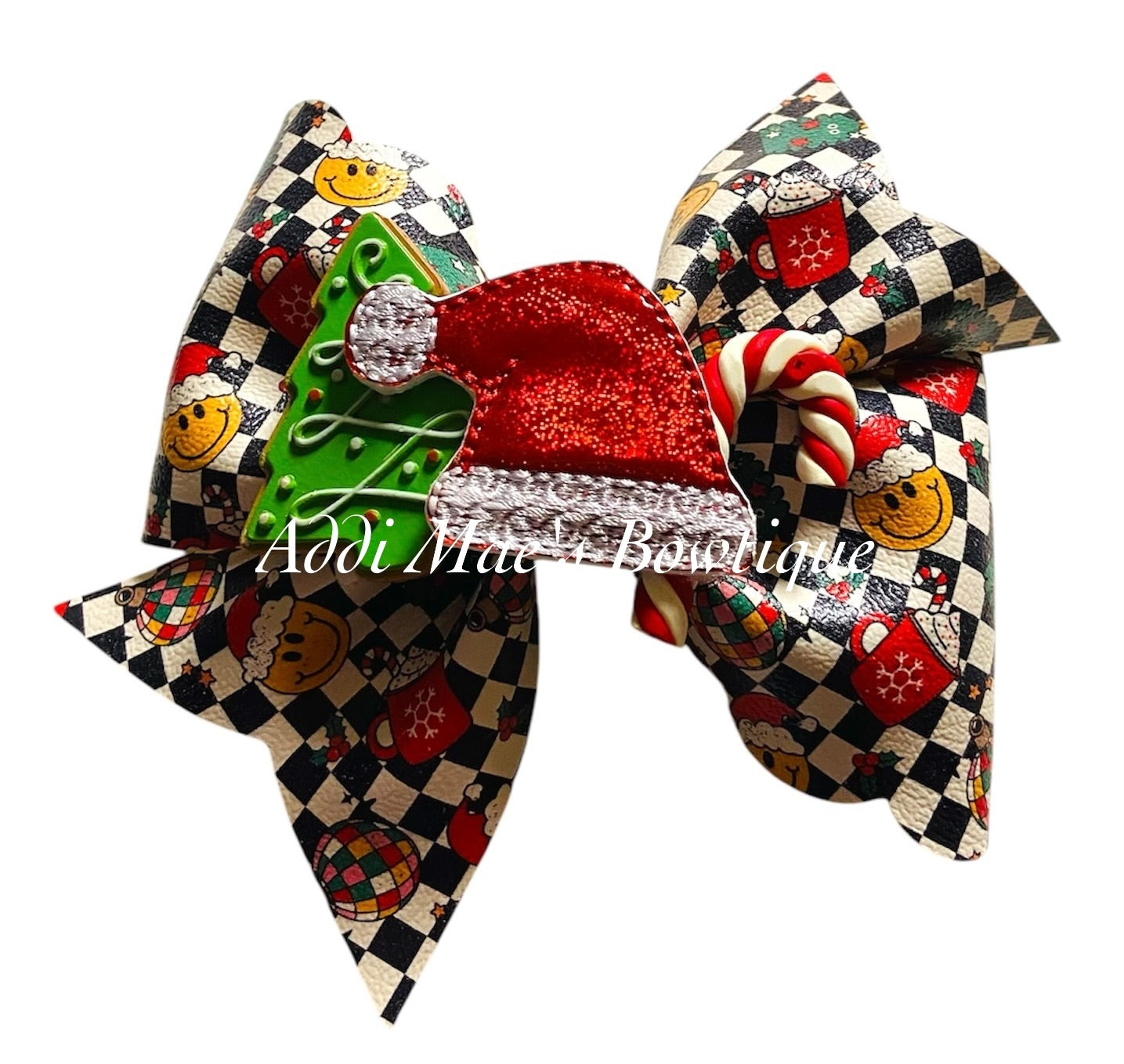 Smiley Checkered Christmas Bow