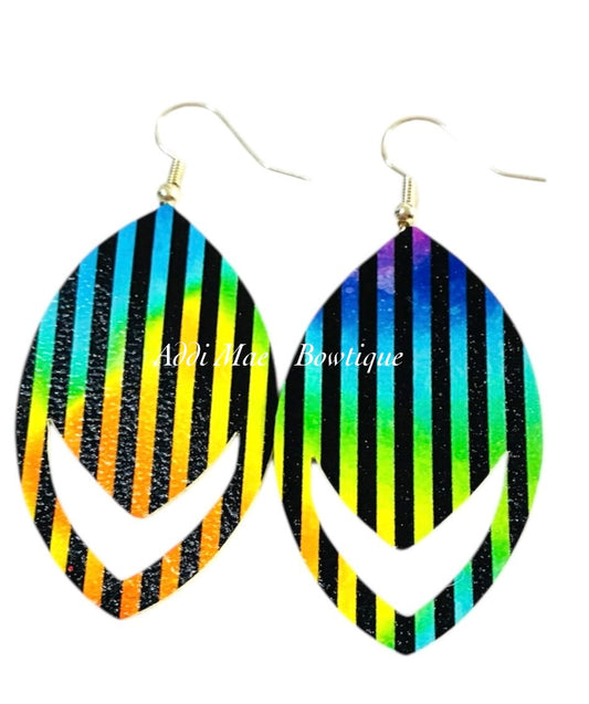 Black Rainbow Stripes Dangle Earrings