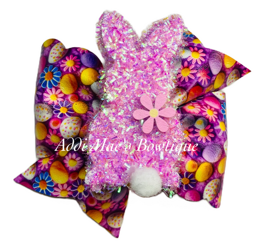Bright Easter Eggs Fuzzy Bunny Bow