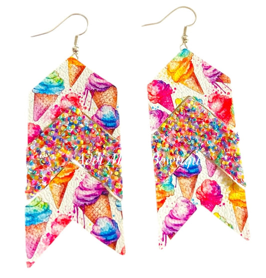 Bright Ice Cream Cones Chevron Dangle Earrings