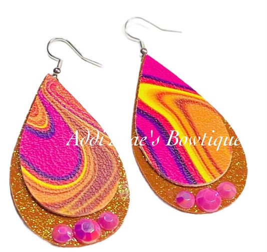 Paint Oil Spill Stacked Tear Drop Dangle Earrings