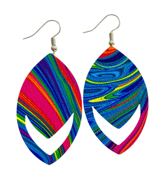 Blue Paint Oil Spill Swirls Dangle Earrings