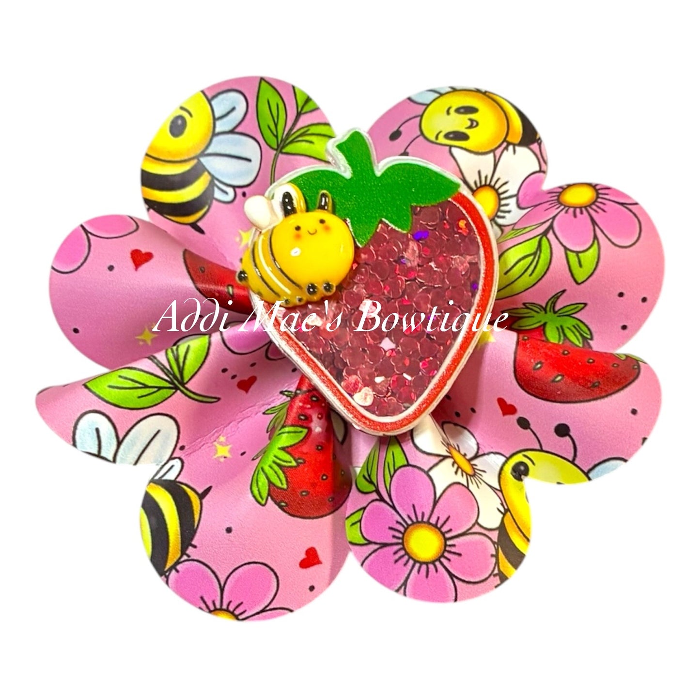 Strawberries & Bees Ruffle Bow