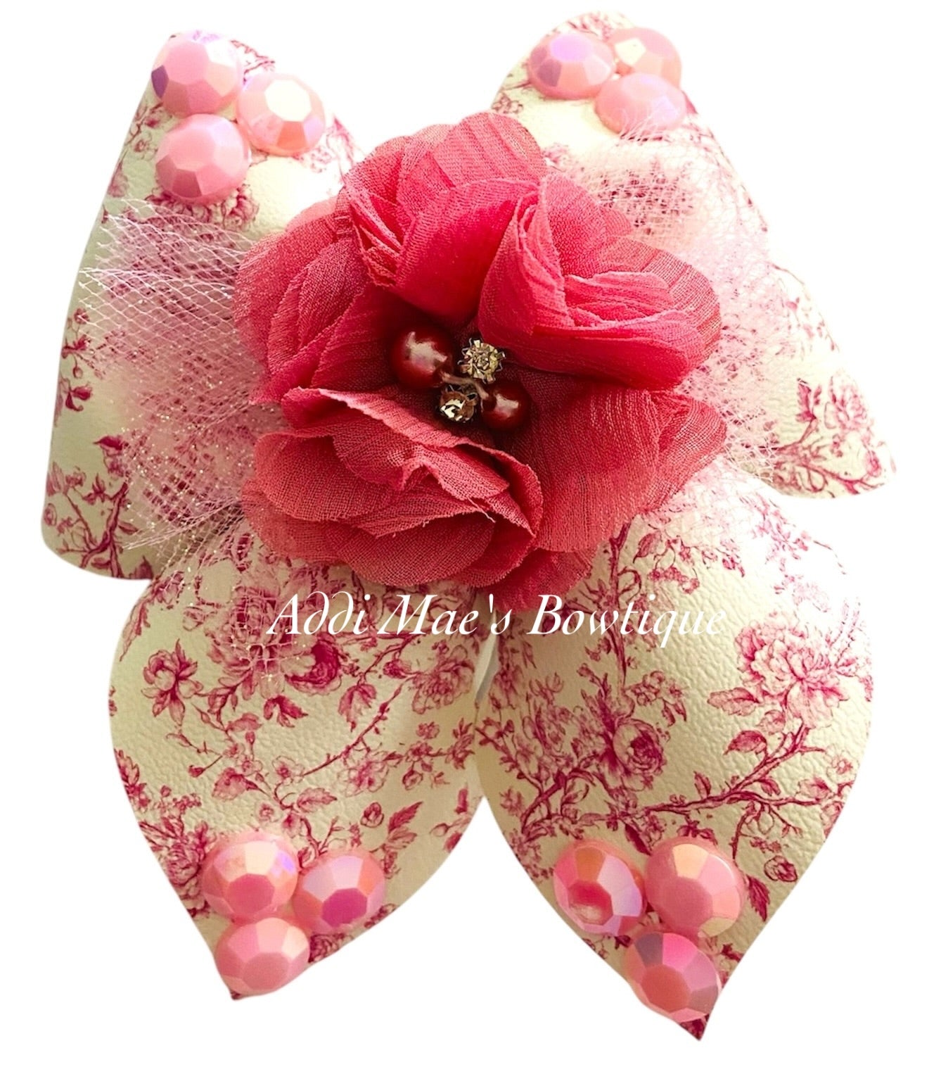 Pink Toile Roses Bow