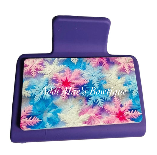 Pink and Blue Snowflakes Acrylic Small Claw Clip
