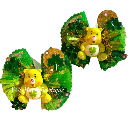 Caring Bear St. Patrick’s Day Cotton Frayed Fabric Flower Piggy Set