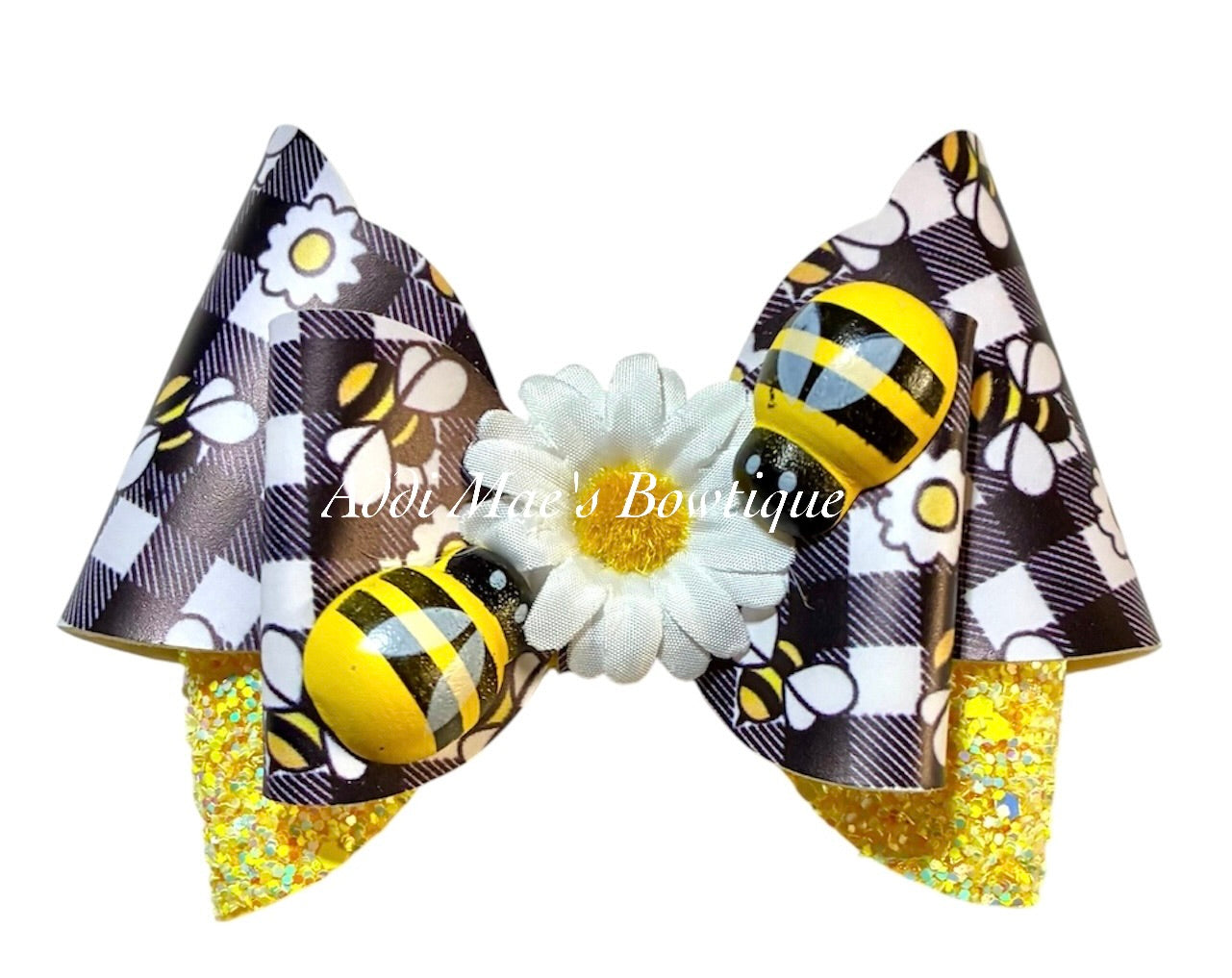 Daisies Plaid Bees Bow