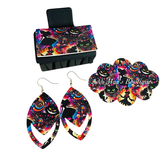 Crazy Wonderland Small Claw Clip, Snap Clip,& Earrings Set
