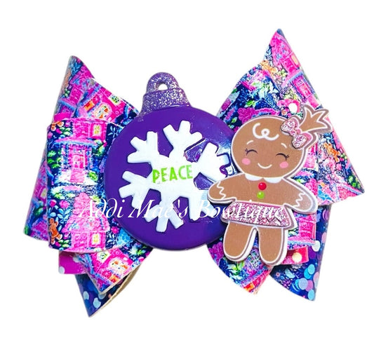 Bright Gingerbread House Christmas Bow