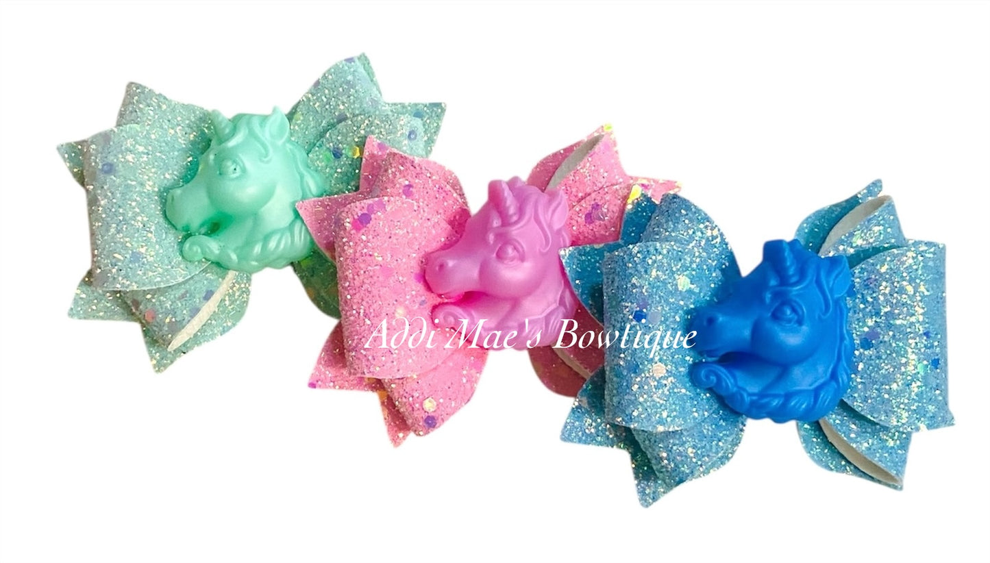 Pastel Glitter Unicorn Trio Bow Set