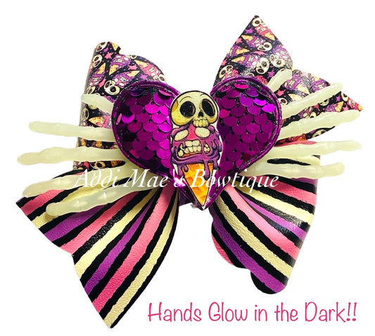 Ice Cream Skulls Bow (Glow in the Dark Hands)