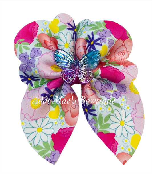Spring Flower Garden Bubble Neoprene Fabric Sailor Hair Bow