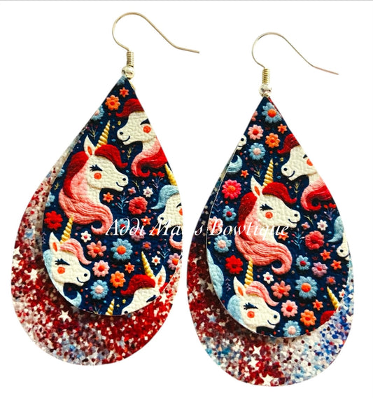 American Unicorns Stacked Tear Drop Dangle Earrings