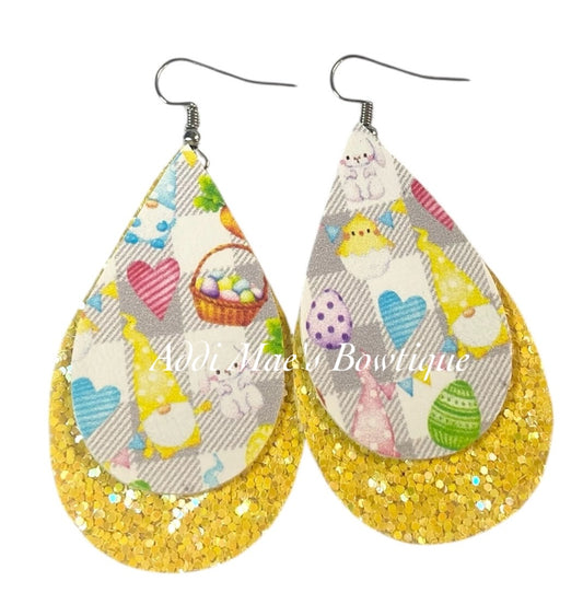 Easter Gnomes Stacked Tear Drop Earrings