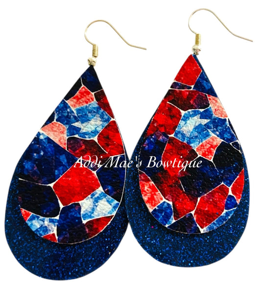 Patriotic Mosaic Stacked Tear Drop Dangle Earrings