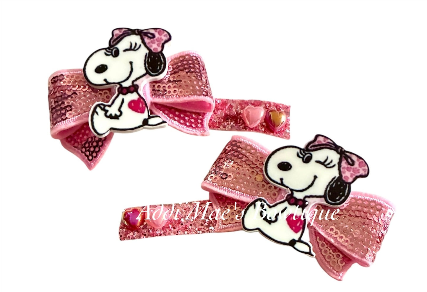 Girl Snoopy Sequin Bow Alligator Clip Set