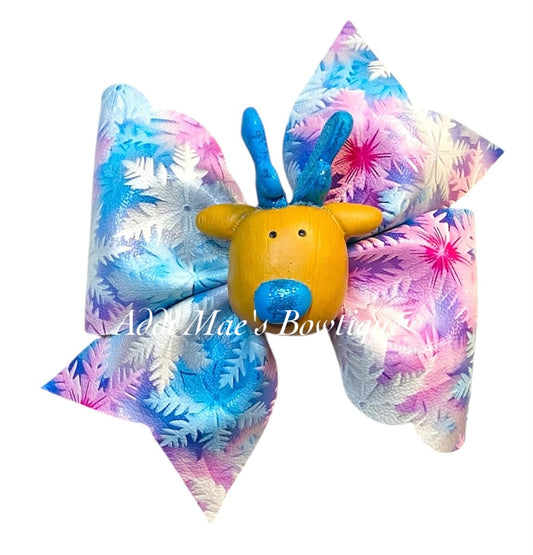 Pink and Blue Snowflake Christmas Reindeer Bow