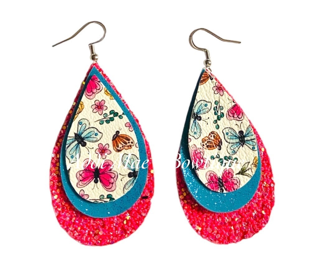 Butterflies Stacked Tear Drop Dangle Earrings