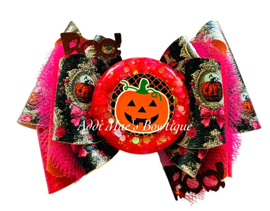 Framed Vintage Pumpkins Halloween Bow
