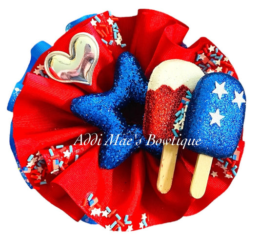 Patriotic Popsicles 4th of July Double Ruffle  Bow