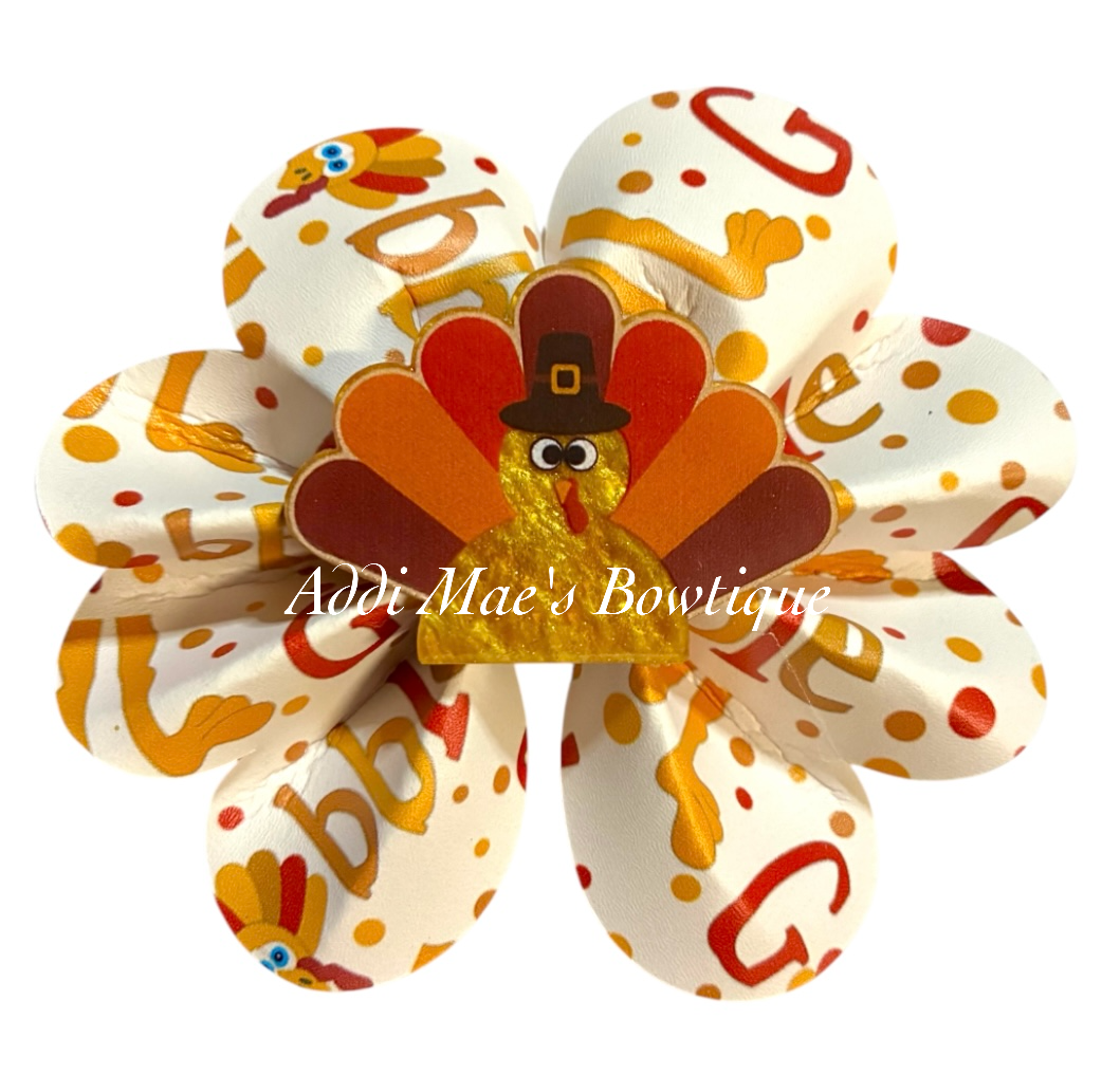 Gobble Turkey Thanksgiving Fall Ruffle Bow