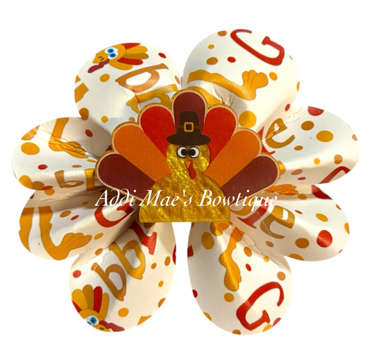 Gobble Turkey Thanksgiving Fall Ruffle Bow
