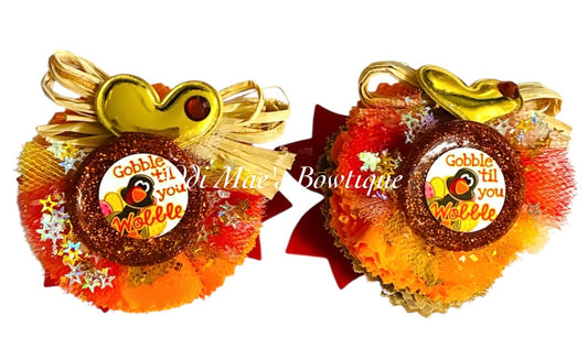 Gobble Til You Wobble  Cotton Frayed Fabric Flower Piggy Set