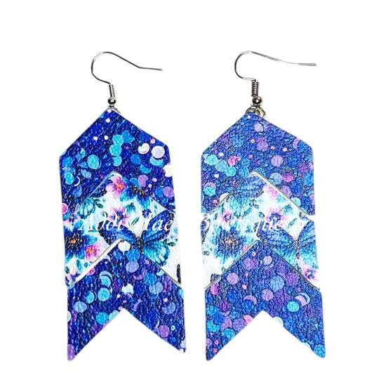 Blue Butterfly Sequin Chevron Dangle Earrings