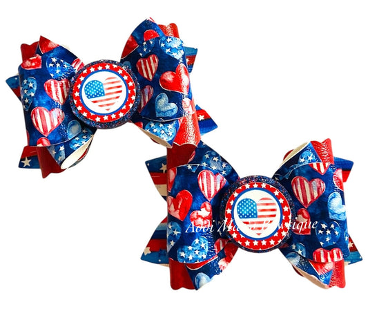 American  Hearts Piggy Bow Set