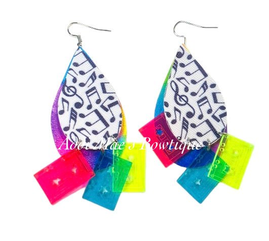 Mix Tapes Music Notes Stacked Tear Drop Earrings