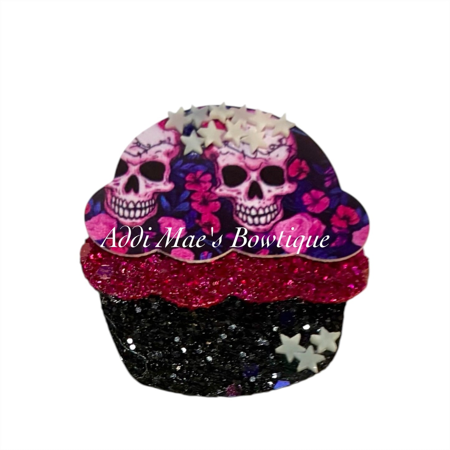 Pink Floral Skull Cupcake Clip